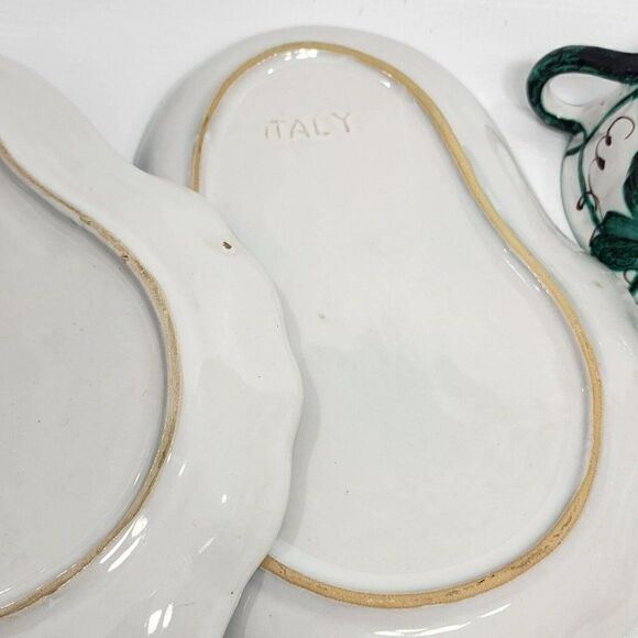 HAND PAINTED Green Floral Majolica Pottery Snack Set Made in Italy - Picture 13 of 13